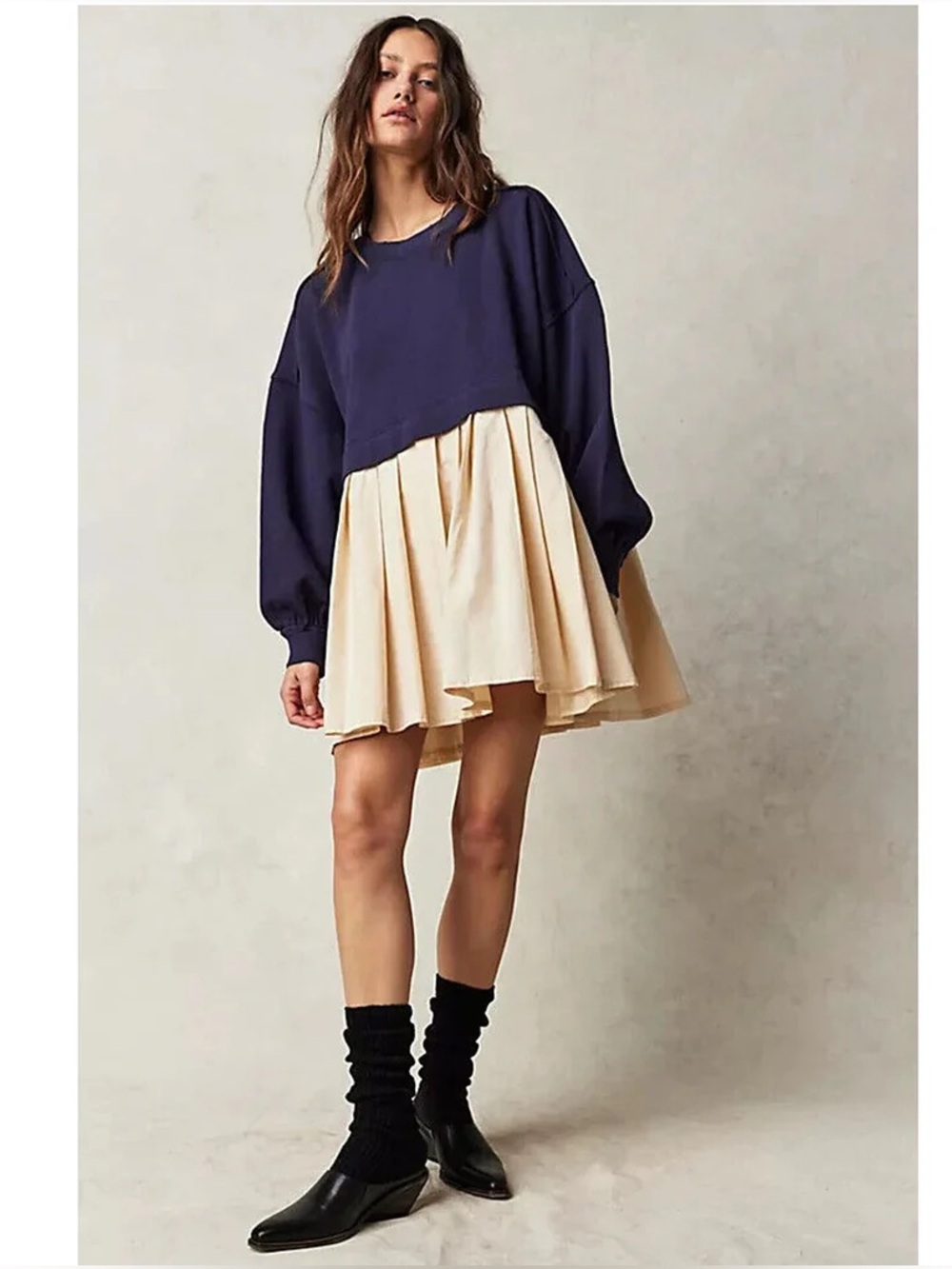 Free People Eleanor Tunic Sweatshirt Dress Womens Medium Navy Tempest Combo